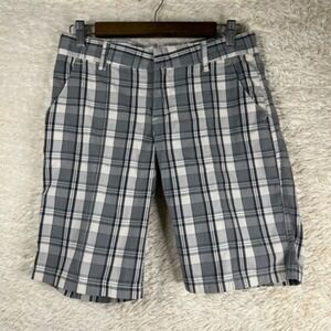 Volcom Chinos Shorts Womens 1 Gray White Plaid Slash Pocket Flat Front Golf